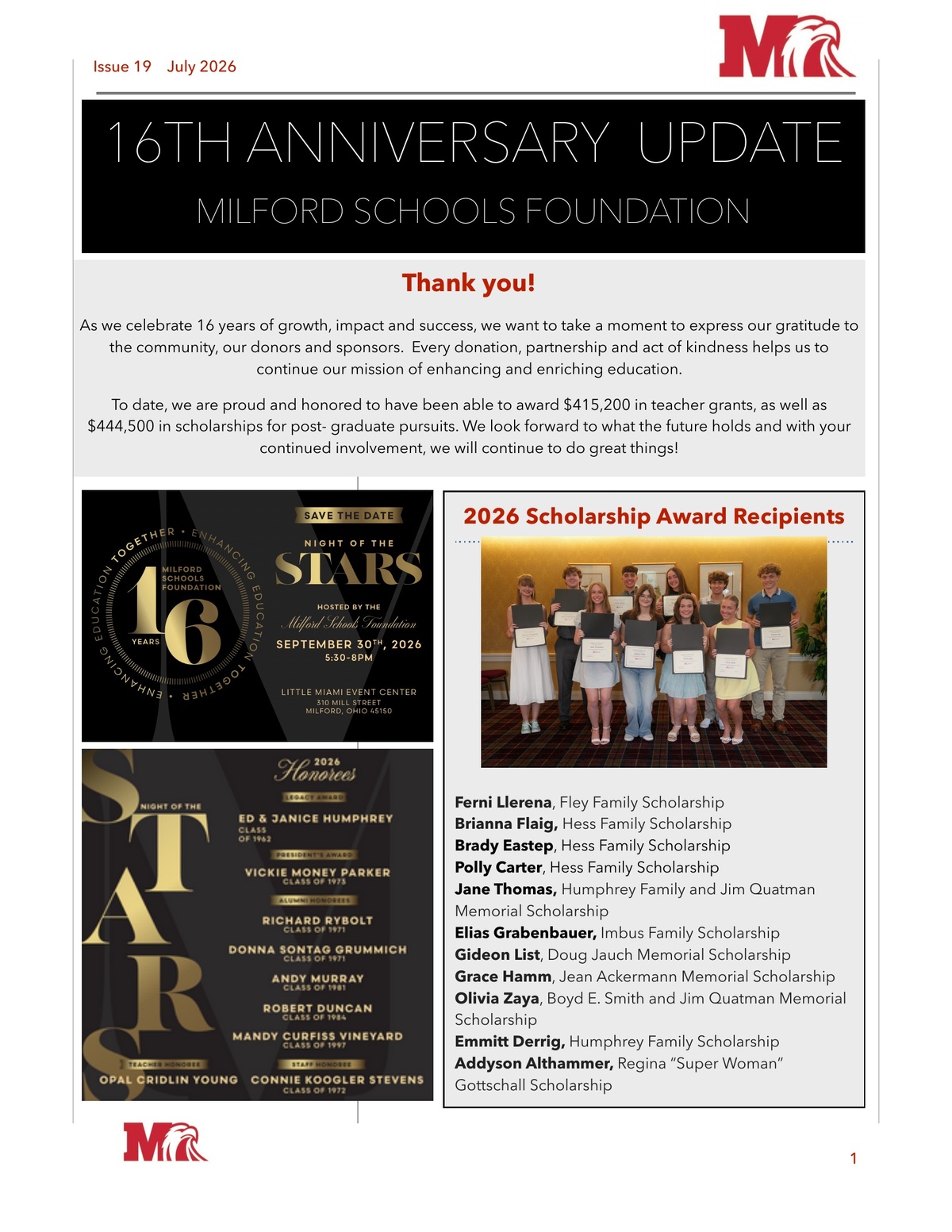 16th Anniversary Newsletter clipping
