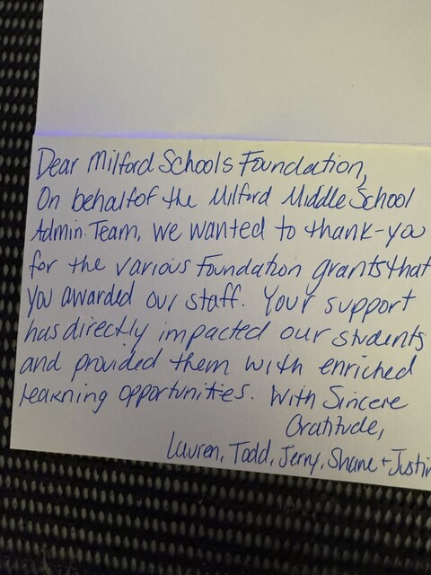Card from the Milford Admin Team