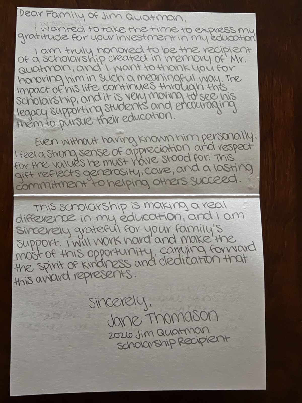 Thank You letter Jane Thomason